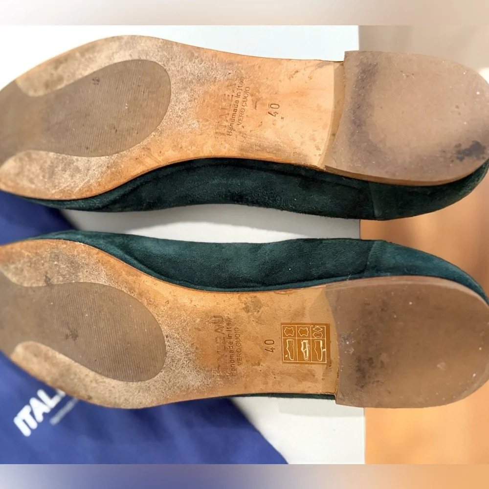 Italeu Green Suede Leather Ballet Flat Sz 9.5 B 40 & shoe bag - Picture 7 of 11